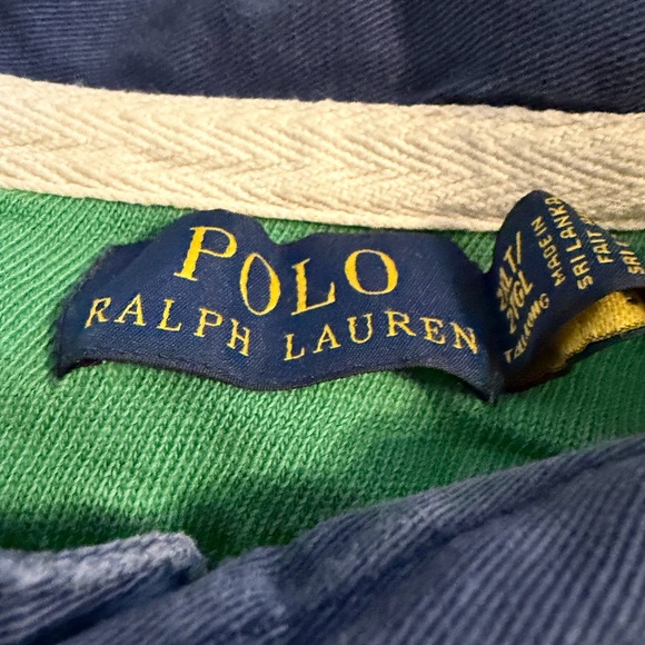 Polo by Ralph Lauren Green & White Striped Rugby with Navy Embroidered Crest - Picture 3 of 9